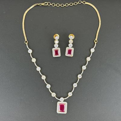 Brand New Zirconia Necklace And Earrings Rhodium Plating
