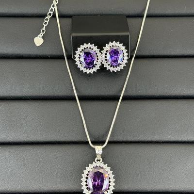 Brand New Zirconia Necklace And Earrings Rhodium Plating