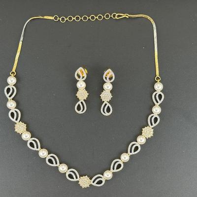Brand New Zirconia Earrings And Necklace Rhodium Plating