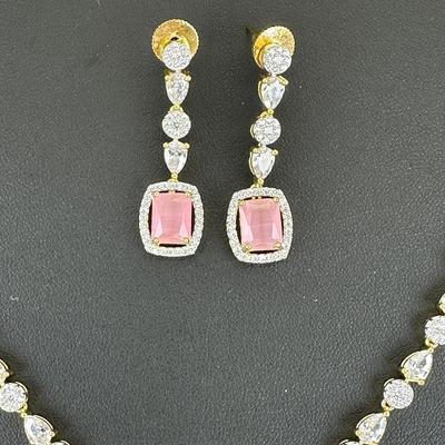 Brand New Zirconia Earrings And Necklace Rhodium Plating