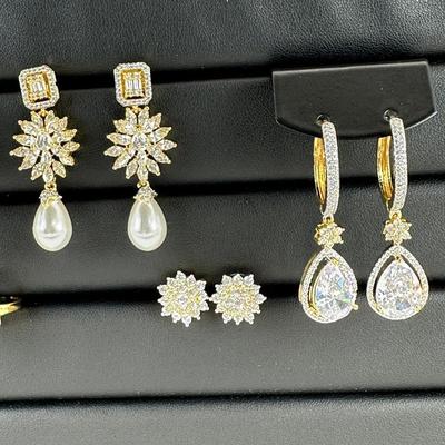 Brand New Zirconia Earrings And Ring Rhodium Plating Mix Lot
