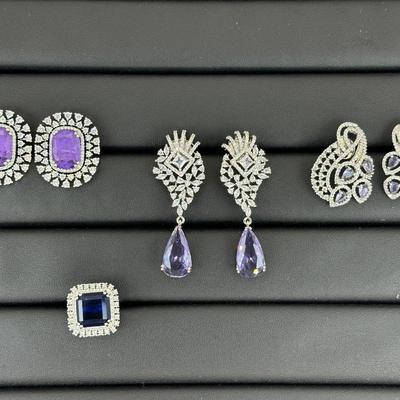 Brand New Zirconia Earrings And Ring Rhodium Plating Mix Lot