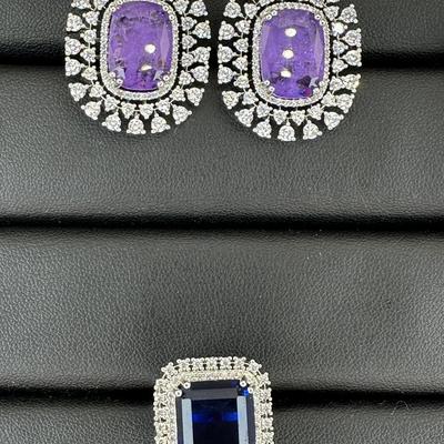 Brand New Zirconia Earrings And Ring Rhodium Plating Mix Lot