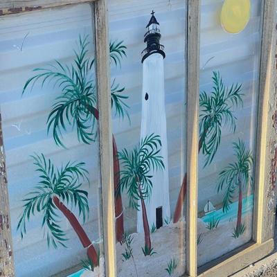 Sale Photo Thumbnail #190: Vintage window with hand painted art