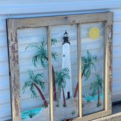 Sale Photo Thumbnail #189: Vintage window with hand painted art