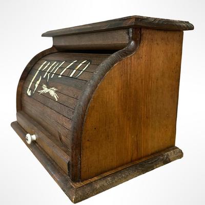 Vintage Wooden Roll Top Bread Box