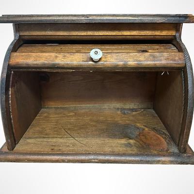 Vintage Wooden Roll Top Bread Box