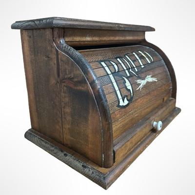 Vintage Wooden Roll Top Bread Box