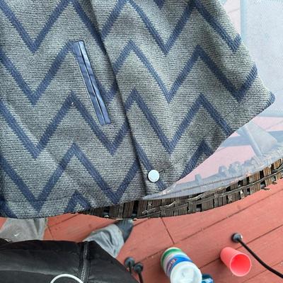 Anne Klein women's wool blend collared jacket with a blue and grey geometric pattern