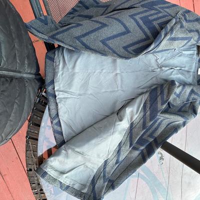 Anne Klein women's wool blend collared jacket with a blue and grey geometric pattern