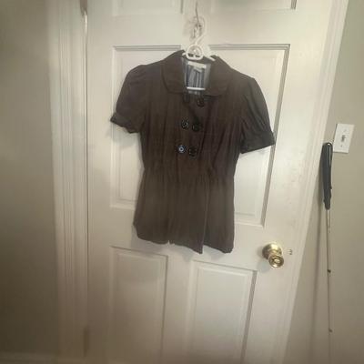 Short-sleeved brown blazer-style top with large buttons from Charlotte Russe