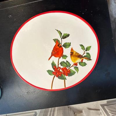 Classic Cardinal Birds Rosy Red 8 x 8 Dolomite Ceramic Christmas Decorative Plate