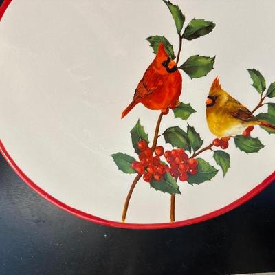 Classic Cardinal Birds Rosy Red 8 x 8 Dolomite Ceramic Christmas Decorative Plate