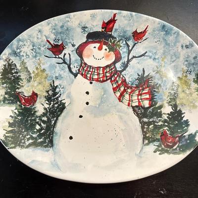 Certified International "Watercolor Snowman" dinner plate, designed by Susan Winget