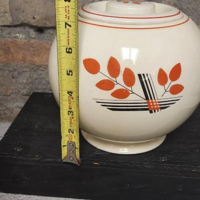 Sale Photo Thumbnail #12: Vintage leaves covered Jar, Homer Laughlin