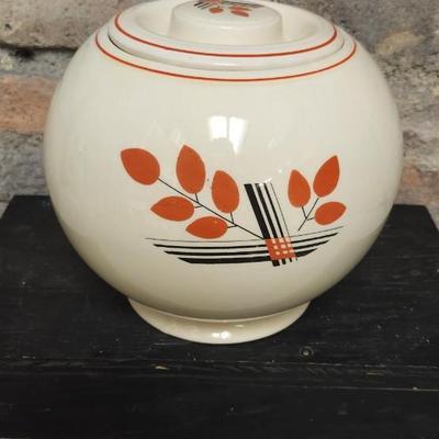 Sale Photo Thumbnail #11: Vintage leaves covered Jar, Homer Laughlin