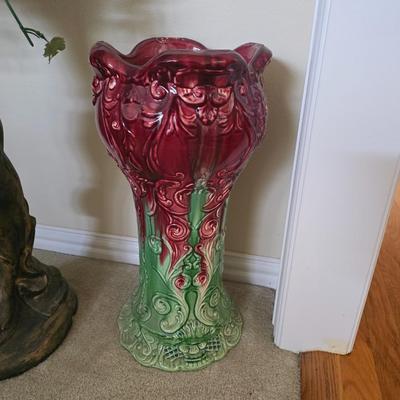 Antique Majolica Porcelain Drip Rose Vase