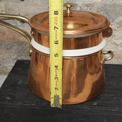 Sale Photo Thumbnail #24: Fantastic copper and China Bain Marie - double boiler. Liner was made by Hall. Super heavy