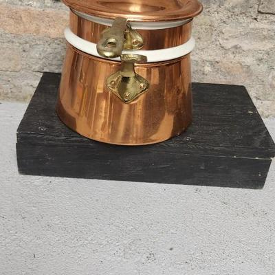 Sale Photo Thumbnail #21: Fantastic copper and China Bain Marie - double boiler. Liner was made by Hall. Super heavy