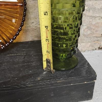 Sale Photo Thumbnail #47: Avocado tumbler, amber relish and fabulous orange and gold ashtray