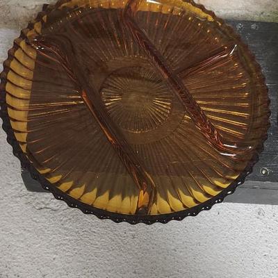 Sale Photo Thumbnail #49: Avocado tumbler, amber relish and fabulous orange and gold ashtray