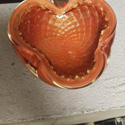 Sale Photo Thumbnail #50: Avocado tumbler, amber relish and fabulous orange and gold ashtray