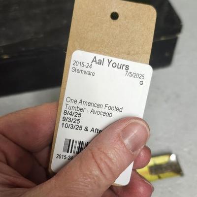 Sale Photo Thumbnail #46: Avocado tumbler, amber relish and fabulous orange and gold ashtray