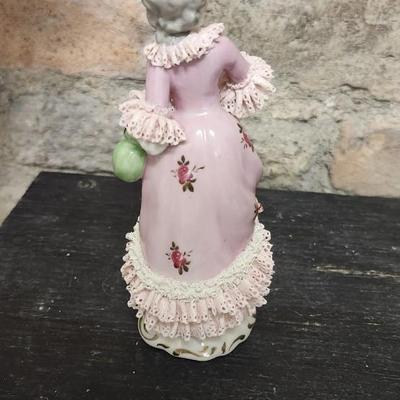 Sale Photo Thumbnail #84: Gorgeous porcelain Dresen figures. The porcelain work is stunning on these pink figures