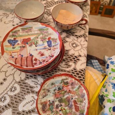 Vintage Japanese Kutani ware tea cups and saucers set