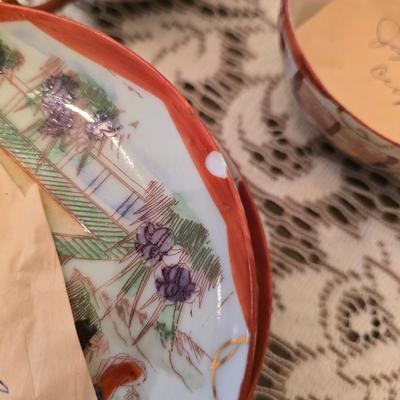 Vintage Japanese Kutani ware tea cups and saucers set