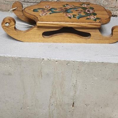 Sale Photo Thumbnail #134: Antique brass lamp, large platter and cute sled decor