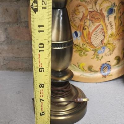 Sale Photo Thumbnail #129: Antique brass lamp, large platter and cute sled decor