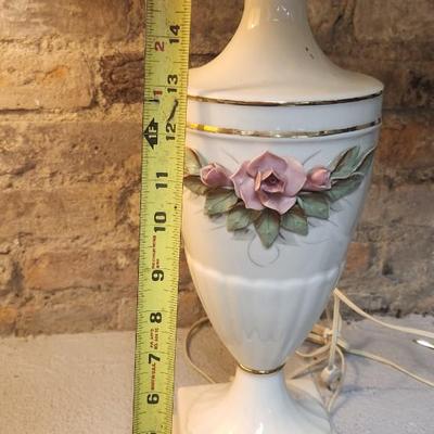 Sale Photo Thumbnail #138: Pair of vintage china lamps sweet roses!! They both work.