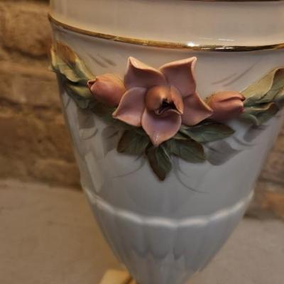 Sale Photo Thumbnail #140: Pair of vintage china lamps sweet roses!! They both work.