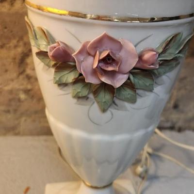Sale Photo Thumbnail #139: Pair of vintage china lamps sweet roses!! They both work.