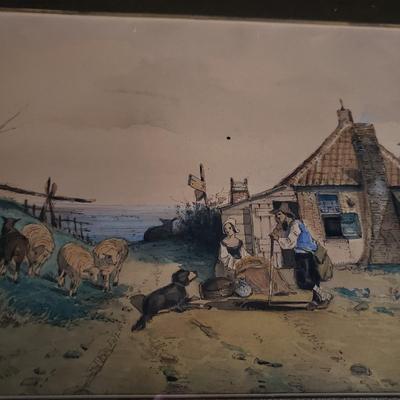 Vintage Print of Farmer and Sheep (O-KD)