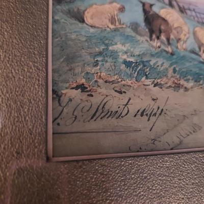 Vintage Print of Farmer and Sheep (O-KD)