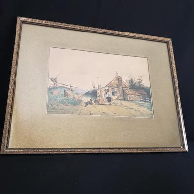 Vintage Print of Farmer and Sheep (O-KD)