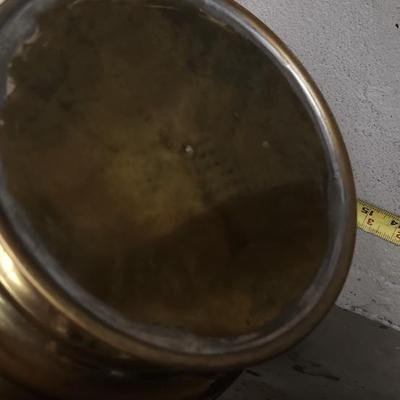 Sale Photo Thumbnail #226: That brass pitcher is tall!! The pottery piece has been repaired.