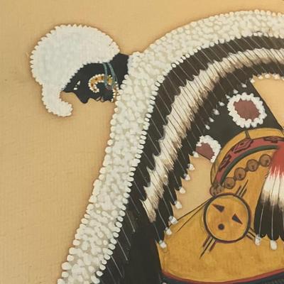Joe Hilario Herrera (See-Ru), Signed, Vintage Cochiti Pueblo Gouache: Eagle Dancer 13" x 17