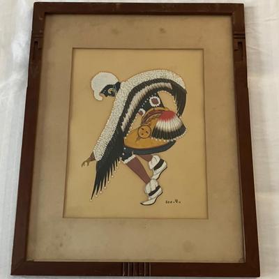 Joe Hilario Herrera (See-Ru), Signed, Vintage Cochiti Pueblo Gouache: Eagle Dancer 13" x 17