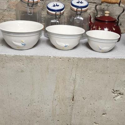 Sale Photo Thumbnail #257: Kitchen Geese and Ducks canisters, teapot and nesting bowls