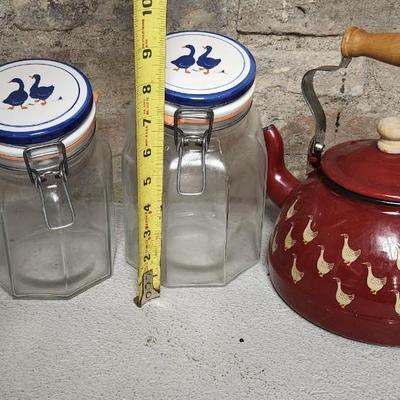 Sale Photo Thumbnail #254: Kitchen Geese and Ducks canisters, teapot and nesting bowls