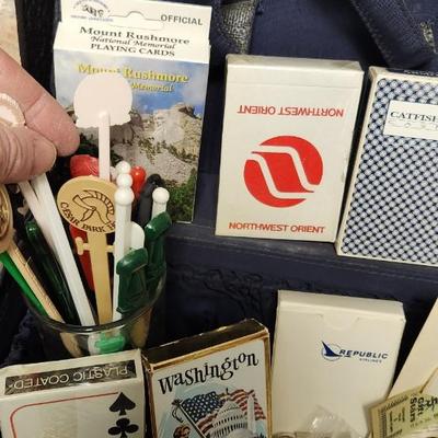 Sale Photo Thumbnail #284: That case might have been a salesman case or bar case, it is filled with cards, buttons, keychains, advertising give aways etc.