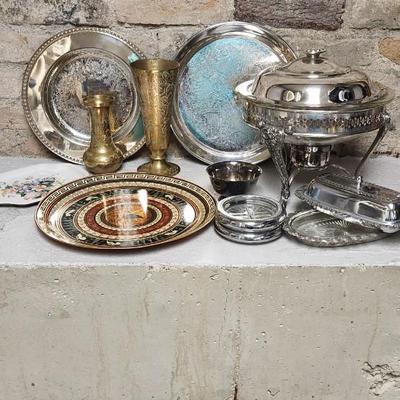 Sale Photo Thumbnail #313: Lot of misc metal stuff. That silverplate pyrex is neat!