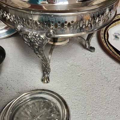 Sale Photo Thumbnail #320: Lot of misc metal stuff. That silverplate pyrex is neat!