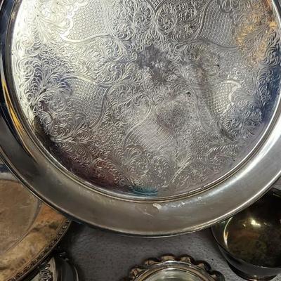 Sale Photo Thumbnail #325: Lot of misc metal stuff. That silverplate pyrex is neat!