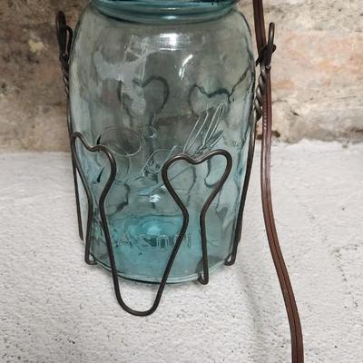 Sale Photo Thumbnail #366: Paper cutting art, lamp shade with old ball jar and a great red tidbit