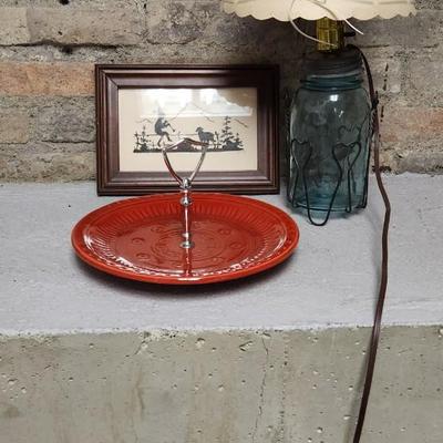 Sale Photo Thumbnail #368: Paper cutting art, lamp shade with old ball jar and a great red tidbit