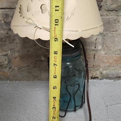 Sale Photo Thumbnail #367: Paper cutting art, lamp shade with old ball jar and a great red tidbit